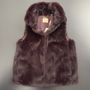 NEW Elie Tahari Women Faux Fur  Merlot Vest Hook‎ & Loop Gilet